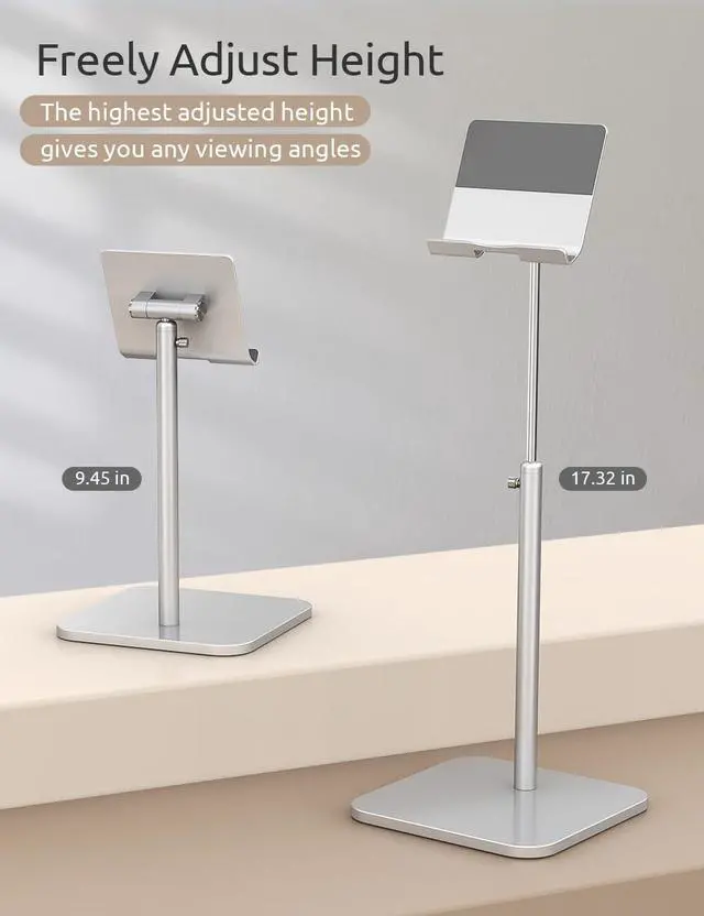 Alt view image 2 of 5 - ODOSOLA Tablet Stand Height Angle Adjustable, Eye-Level Desktop iPad Stands Tablet Holder for Home Office, Cradle Dock for iPad Pro 12.9, Air Mini 4, Kindle, E-Reader, Nexus, iPhone (4-13'') Silver