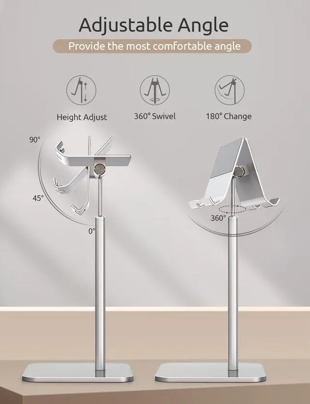 Alt view image 4 of 5 - ODOSOLA Tablet Stand Height Angle Adjustable, Eye-Level Desktop iPad Stands Tablet Holder for Home Office, Cradle Dock for iPad Pro 12.9, Air Mini 4, Kindle, E-Reader, Nexus, iPhone (4-13'') Silver