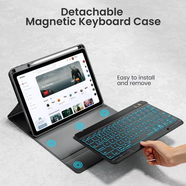 Alt view image 4 of 5 - OPAKIT Keyboard Case for iPad 9th Generation-10.2 inch - 7 Colors Backlit Wireless Detachable Folio Keyboard Cover with Upper Pencil Holder for iPad 8th/7th Gen/iPad Pro 10.5"/iPad Air 3rd Gen - Black
