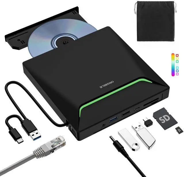 Main image of New External CD DVD Drive, Cool DVD Burner USB 3.0 with Ethernet Adapter, 3 USB and 2 TF/SD Card Ports, CD DVD Player Reader Writer Optical Disc Drive for Laptop MacBook PC Windows Linux Mac OS