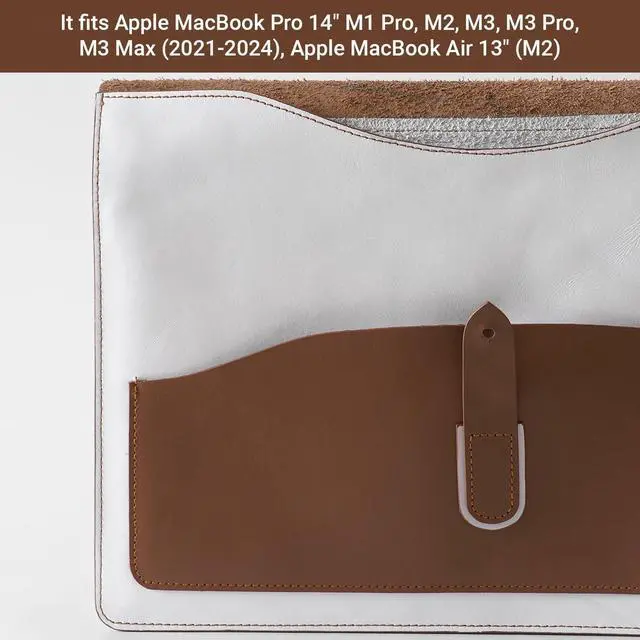 Alt view image 2 of 5 - BEVEL & AWL Contrast Couture 100% Leather Sleeve for 14 Inch (M1, M1 Pro, M2, M2 Pro & M3) 2021-2024, Premium Handcrafted, Sleeve for 13 Inch & 14 Inch Case