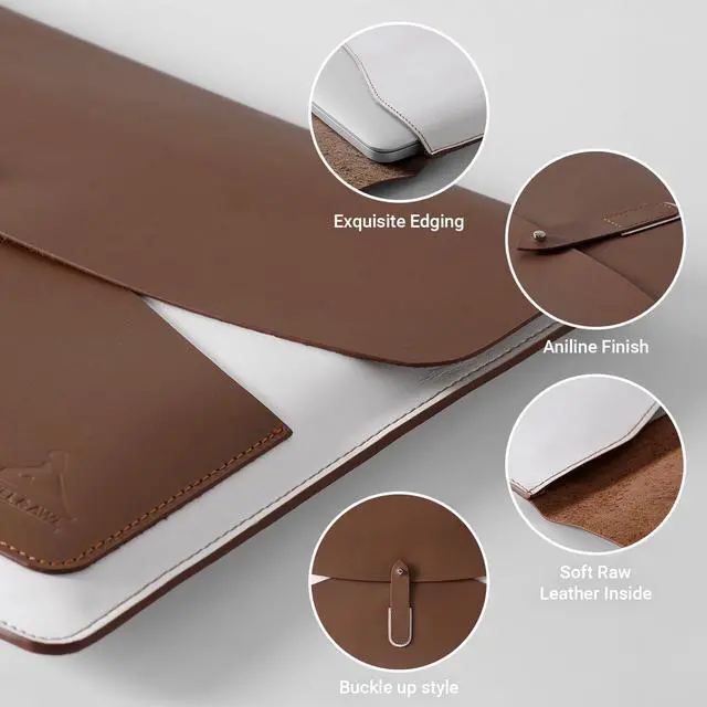 Alt view image 4 of 5 - BEVEL & AWL Contrast Couture 100% Leather Sleeve for 14 Inch (M1, M1 Pro, M2, M2 Pro & M3) 2021-2024, Premium Handcrafted, Sleeve for 13 Inch & 14 Inch Case