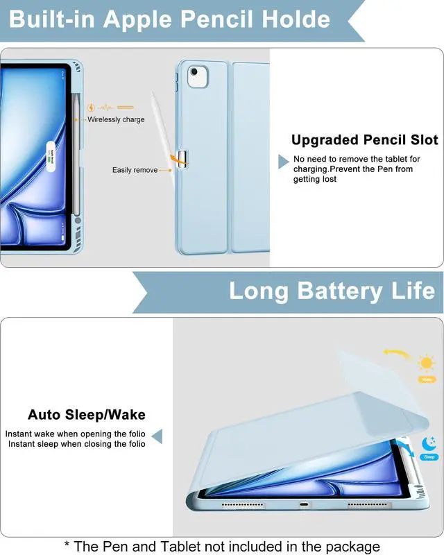 Alt view image 3 of 5 - Keyboard Case for iPad Air 13 inch (M3 2025 / M2 2024), Magnetic Detachable Slim Wireless Keyboard, Precise Cutouts Folio Cover Case with Pencil Holder, Adjustable Angles, Auto Sleep/Wake, Sky Blue