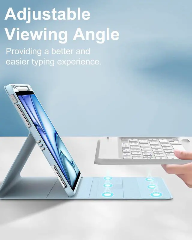 Alt view image 2 of 5 - Keyboard Case for iPad Air 13 inch (M3 2025 / M2 2024), Magnetic Detachable Slim Wireless Keyboard, Precise Cutouts Folio Cover Case with Pencil Holder, Adjustable Angles, Auto Sleep/Wake, Sky Blue