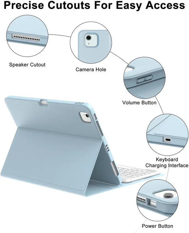 Alt view image 4 of 5 - Keyboard Case for iPad Air 13 inch (M3 2025 / M2 2024), Magnetic Detachable Slim Wireless Keyboard, Precise Cutouts Folio Cover Case with Pencil Holder, Adjustable Angles, Auto Sleep/Wake, Sky Blue