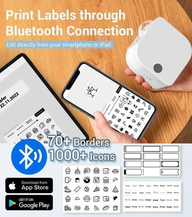Alt view image 2 of 5 - Phomemo P12 Portable Bluetooth Mini Sticker Maker Thermal Printer Handheld Label Maker, Rich Icon Font Multiple Templates, Easy to Use for Office Home Organization