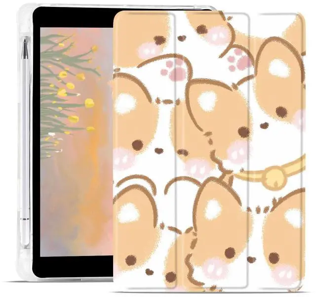 Main image of JOYLAND Cute Corgi Case for iPad 9th/7th/8th Generation(2021/2020/2019) 10.2 Inch, Leather Trifold Stand Clear TPU Back Cover with Pencil Holder Shockproof Protective Case Auto Wake/Sleep