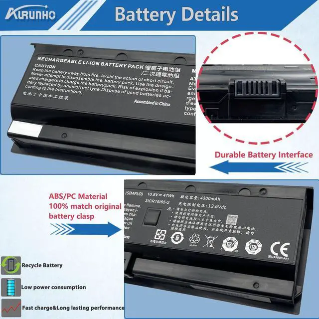 Alt view image 3 of 5 - AURUNHO NB50BAT-6 47Wh Laptop Battery Replacement for Clevo NB50TK1 NB50TJ1 NB50TL NB50TZ NB60TA/Hasee DD3 Plus ZX6-CP5S ZX6-CP5S1/Shinelon HUIMIEZHE DD2/Wooking 17T5/Cjscope QX-350 RX 10.8V
