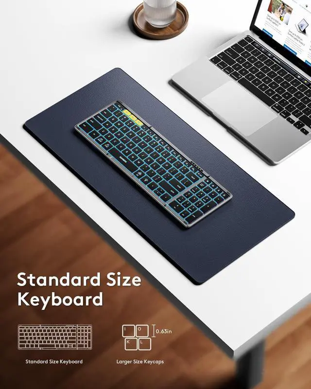 Alt view image 3 of 5 - Foldable Bluetooth Keyboard with Numeric Keypad, Samsers Full-Size Wireless Folding Keyboard with Backlight, Portable Travel Keyboards for iOS Android Windows Mac OS, Support 3 Device(BT5.1 x 3), Gray