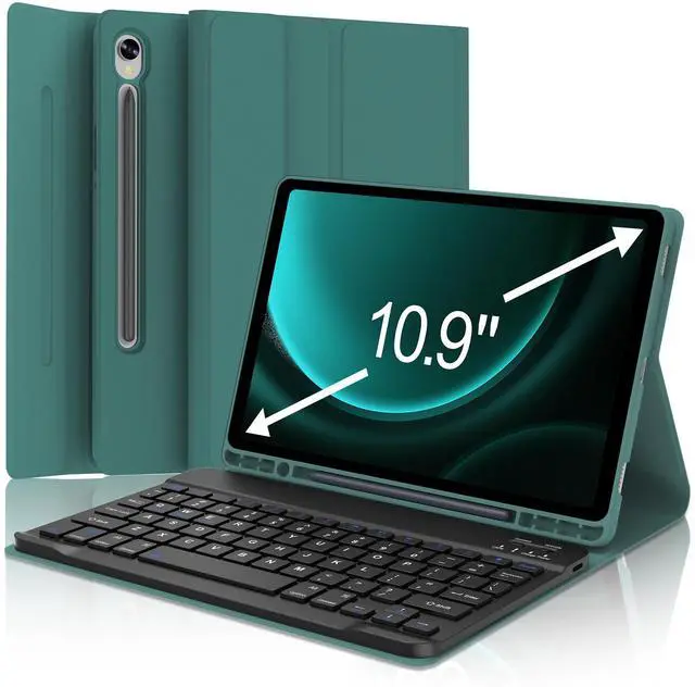 Main image of Galaxy Tab S9 FE 10.9inch Keyboard Case for Samsung Tablet S9 11in 2023, Magic Detachable Keyboard for Samsung Galaxy Tab S9/S9FE 5G, Pen Holder&Support Charging, Smart Cover Case for S9FE Tab, Green