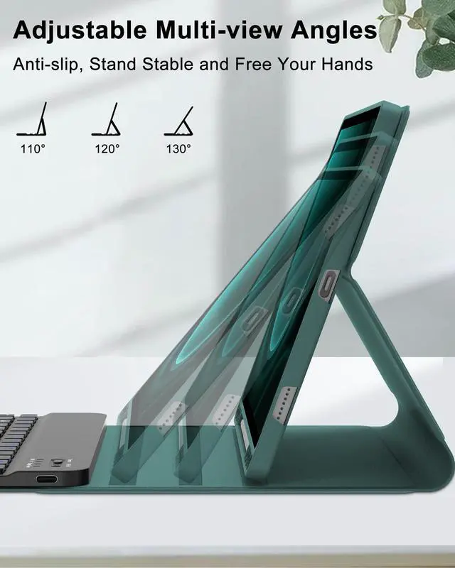 Alt view image 3 of 5 - Galaxy Tab S9 FE 10.9inch Keyboard Case for Samsung Tablet S9 11in 2023, Magic Detachable Keyboard for Samsung Galaxy Tab S9/S9FE 5G, Pen Holder&Support Charging, Smart Cover Case for S9FE Tab, Green