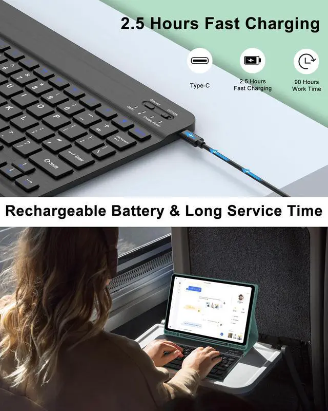 Alt view image 5 of 5 - Galaxy Tab S9 FE 10.9inch Keyboard Case for Samsung Tablet S9 11in 2023, Magic Detachable Keyboard for Samsung Galaxy Tab S9/S9FE 5G, Pen Holder&Support Charging, Smart Cover Case for S9FE Tab, Green