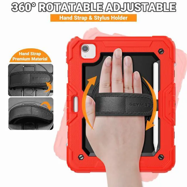 Alt view image 3 of 5 - SEYMAC Case for iPad Pro 11 Case 4th/ 3rd/ 2nd/ 1st Gen (2022/2021/2020/2018), Full-Body Shockproof Protective Case with Screen Protector, 360deg Rotating Stand and Hand/Shoulder Strap, Red
