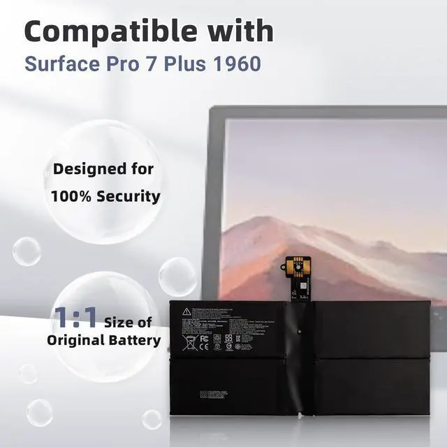 Alt view image 2 of 5 - Vvsialeek [NEW] G3HTA074H 48.87Wh Laptop Replacement Battery for Microsoft Surface Pro 7 Plus 1960, Microsoft Surface Pro 7+ Plus 1960 Series Notebook.