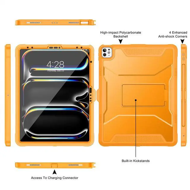 Alt view image 3 of 5 - Soke Case for iPad Air 13 Inch M3/M2 (2025/2024),iPad Pro 13 Inch M4,iPad Pro 12.9(2022 2021 2020,6th/5th/4th Gen), Rugged Shockproof Protective Cover with Built-in Kickstand - Citrus