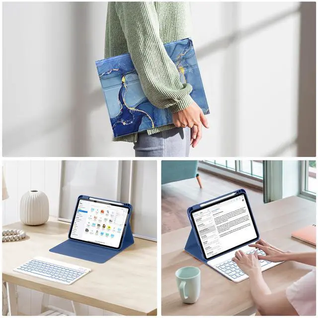 Alt view image 5 of 5 - Soke for iPad (A16) 11th/10th Generation Case with Keyboard(2025/2022)-7 Color Backlight Wireless Detachable Folio Keyboard Cover with Built-in Pencil Holder for iPad 11/10.9 inch, Ocean Marble