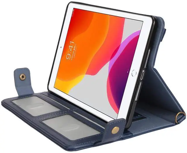 Alt view image 3 of 5 - Handbag Case for Apple iPad 5/iPad 6 9.7", iPad Air 1st/2nd Generation Cases, Techcircle Folio Stand Crossbody Wallet Case with Pencil Holder, Hand Strap & Shoulder Strap Soft Protective Cover, Navy