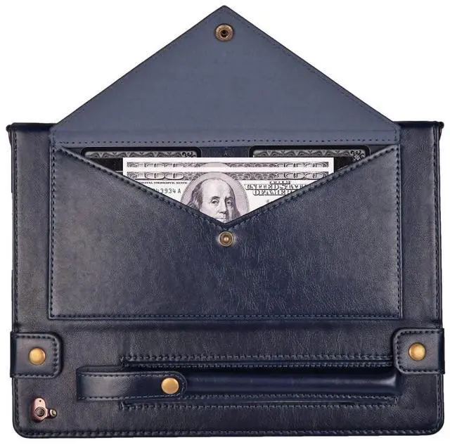 Alt view image 4 of 5 - Handbag Case for Apple iPad 5/iPad 6 9.7", iPad Air 1st/2nd Generation Cases, Techcircle Folio Stand Crossbody Wallet Case with Pencil Holder, Hand Strap & Shoulder Strap Soft Protective Cover, Navy