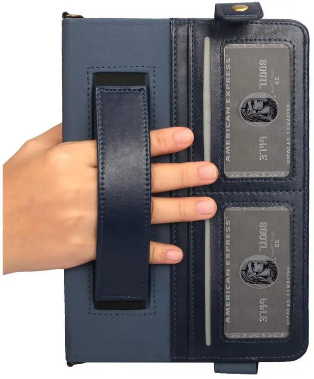 Alt view image 5 of 5 - Handbag Case for Apple iPad 5/iPad 6 9.7", iPad Air 1st/2nd Generation Cases, Techcircle Folio Stand Crossbody Wallet Case with Pencil Holder, Hand Strap & Shoulder Strap Soft Protective Cover, Navy