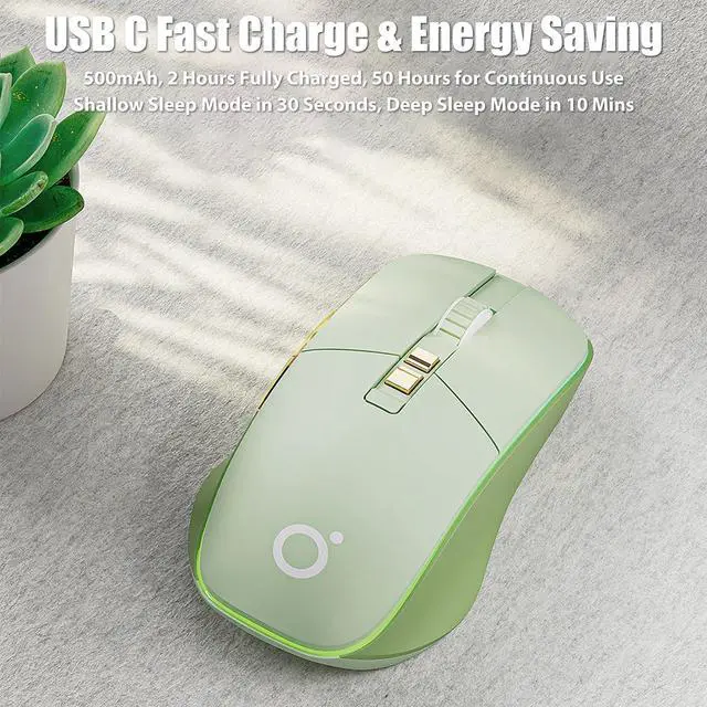 Alt view image 3 of 5 - TISHLED Wireless Gaming Mouse Tri-Mode 2.4Ghz/Bluetooth 5.0/Wired USB-C with RGB LED Backlit 5-Level DPI Rechargeable Ergonomic Silent Optical Mice for iMac/MacBook/Computer/Laptop, Matcha Green
