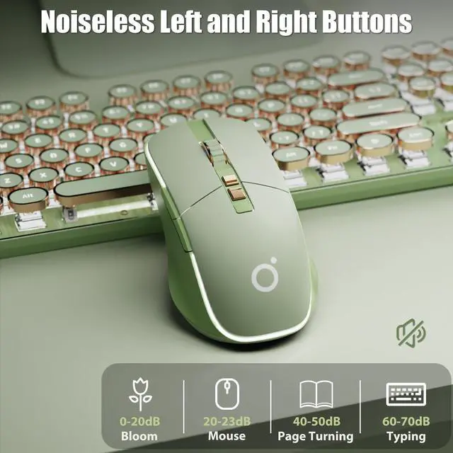 Alt view image 5 of 5 - TISHLED Wireless Gaming Mouse Tri-Mode 2.4Ghz/Bluetooth 5.0/Wired USB-C with RGB LED Backlit 5-Level DPI Rechargeable Ergonomic Silent Optical Mice for iMac/MacBook/Computer/Laptop, Matcha Green