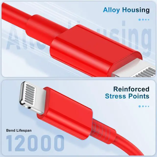 Alt view image 3 of 5 - 3 Pack Apple MFi Certified Charger Cable 3ft, Lightning to USB Cable Cord 3 Foot, 2.4A Fast Charging,Apple Phone Long Chargers for iPhone 13/12/11/11Pro/11Max/ X/XS/XR/XS Max/8/7/6 Red