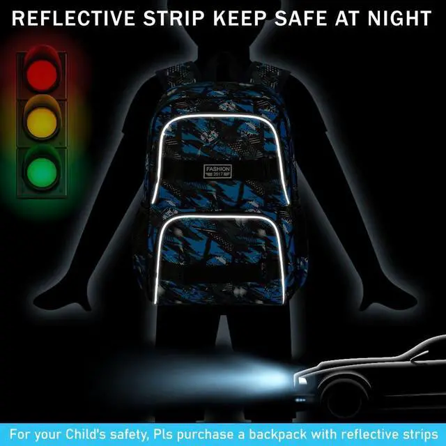 Alt view image 3 of 5 - 17 Inches Boys Backpack, 3Pcs School Bookbag Set for Teens College Students, Graffiti Laptop Backpacks with Lunch Box (Blue)