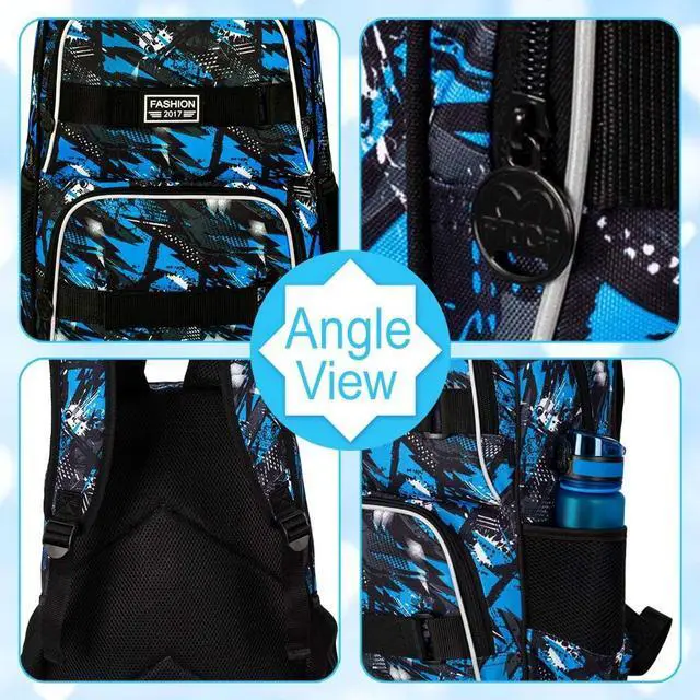 Alt view image 5 of 5 - 17 Inches Boys Backpack, 3Pcs School Bookbag Set for Teens College Students, Graffiti Laptop Backpacks with Lunch Box (Blue)