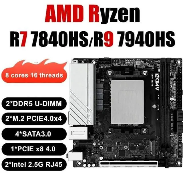 Alt view image 2 of 5 - N17 NAS Motherboard AMD Ryzen 7 7840HS 2xNVMe 4xSATA3.0 1x PCIEx8 2xDDR5 2x2.5G LAN 17x17 Gaming ITX Mainboard HDMI*2 DP Mini ITX Soft Routing Board