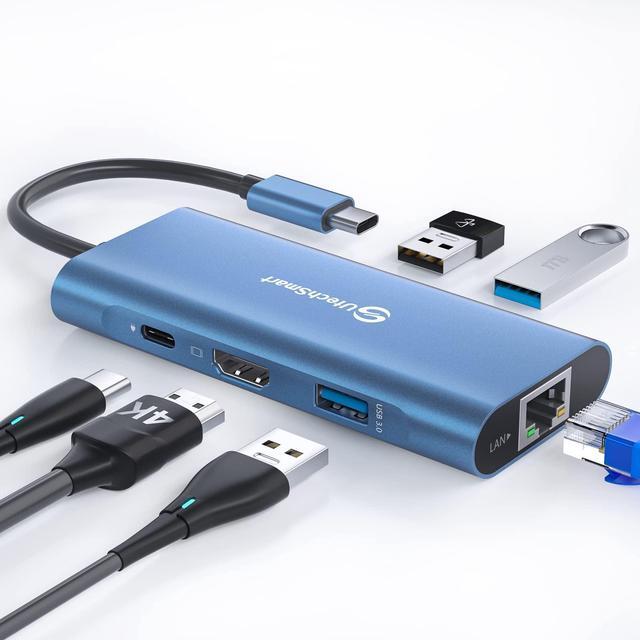 Main image of UtechSmart USB C Hub, Ethernet Multiport Adapter 6 in 1 USB C to HDMI Dock Compatible for MacBook Pro/Air, Chromebook, Dell XPS, HP and Type C Devices (Gigabit Ethernet 100W PD 4K HDMI USB 3.0) Blue