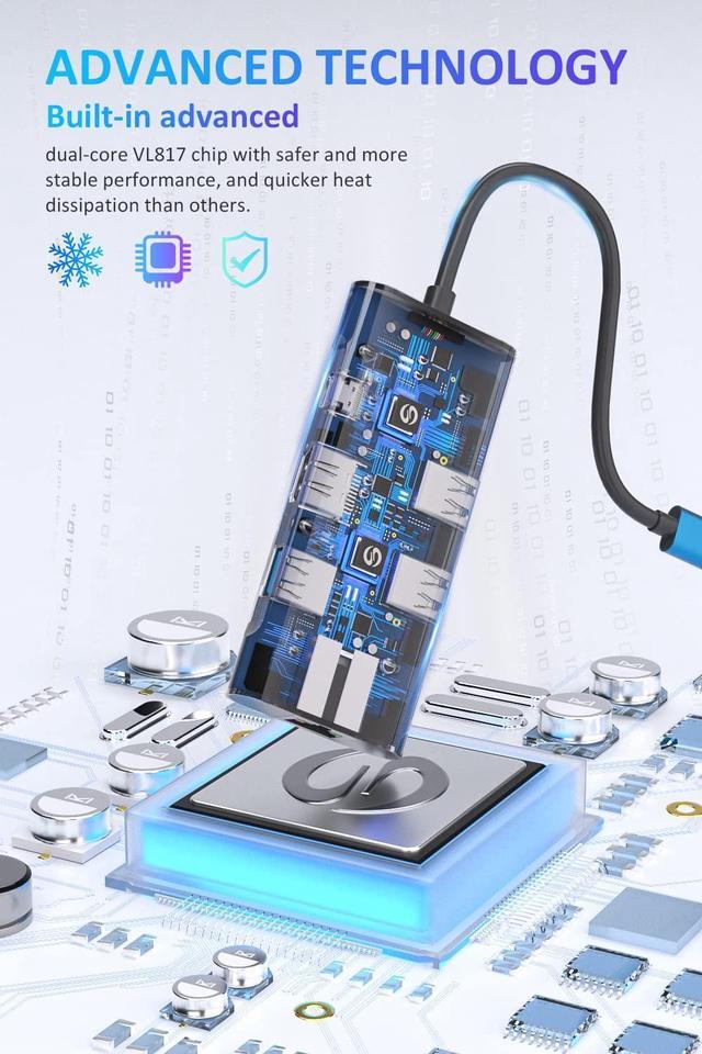 Alt view image 5 of 5 - UtechSmart USB C Hub, Ethernet Multiport Adapter 6 in 1 USB C to HDMI Dock Compatible for MacBook Pro/Air, Chromebook, Dell XPS, HP and Type C Devices (Gigabit Ethernet 100W PD 4K HDMI USB 3.0) Blue