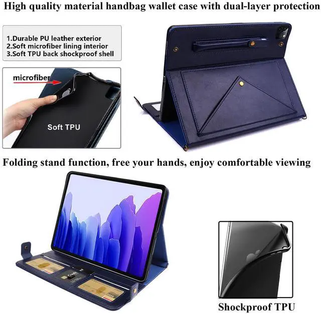 Alt view image 5 of 5 - UUcovers Crossbody Handbag Case for iPad Air 13 inch M3/M2 (2025/2024) with Pencil Holder/Shoulder Strap/Hand Strap/Pockets,Folio Stand PU Leather Carrying Bag Magnetic Wallet Envelope Cover, Blue