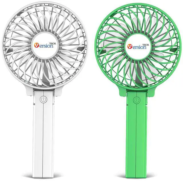 Main image of VersionTECH. Portable Handheld Fan 2Pack, White+Green Powerful 180° Foldable Rechargeable Clip Fan with 3 Speeds