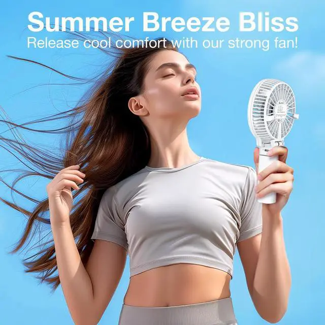 Alt view image 5 of 5 - VersionTECH. Portable Handheld Fan 2Pack, White+Green Powerful 180° Foldable Rechargeable Clip Fan with 3 Speeds