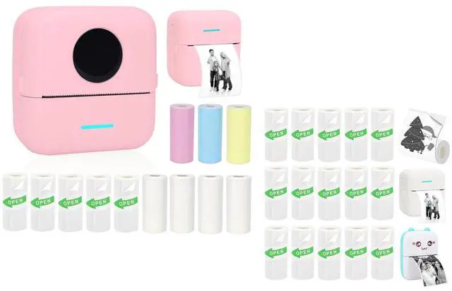 Main image of Vicbear Mini Portable Printer Set with 12 Rolls Printing Paper + 15 Rolls Thermal Sticker Paper Set, Pink