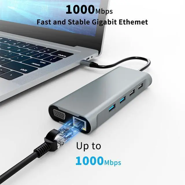 Alt view image 4 of 5 - USB C Hub 11 in 1 Docking Station with HDMI, SD/TF, USB 2.0, USB 3.0,VGA, RJ45 Ethernet Ports,100W PD, Triple Display or Dual Monitor with 2 HDMI +VGA,for Dell HP Lenovo Surface MacBook Laptop