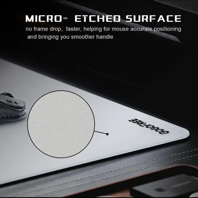 Alt view image 5 of 5 - Tempered Glass Gaming Mouse Pad, Professional Esport Hard Mouse Mat Ultra-Smooth Micro-Etched Surface for Top Speed and Control, Non-Slip Mousepad, Dirt & Scratch Resistant (White, 15.75"x19.69")