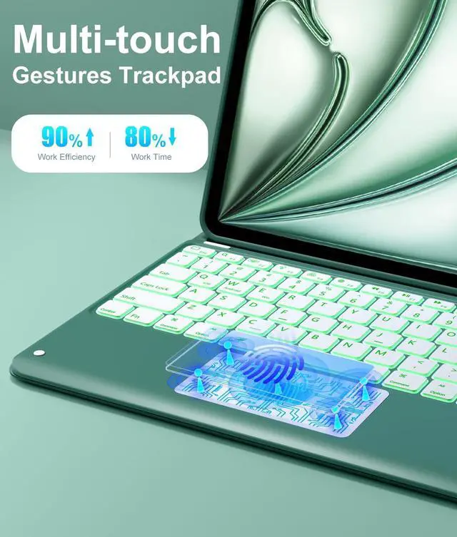 Alt view image 4 of 5 - Hamile for iPad Air 13-inch Case Keyboard (M3/M2) - Magnetic Wireless Keyboard with Multi-Touch Trackpad 7 Colors Backlit Stain Proof Folio Cover for iPad Pro 12.9 6th 5th 4th 3rd Gen - Pine Green