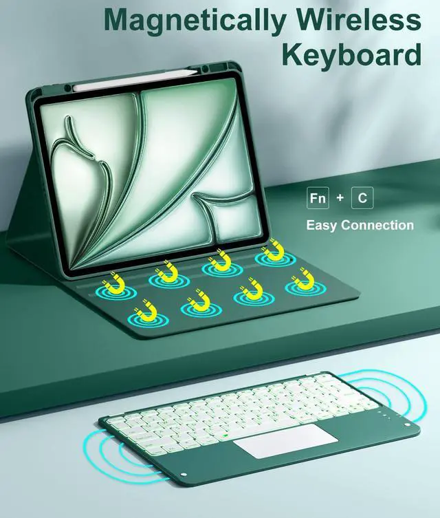 Alt view image 5 of 5 - Hamile for iPad Air 13-inch Case Keyboard (M3/M2) - Magnetic Wireless Keyboard with Multi-Touch Trackpad 7 Colors Backlit Stain Proof Folio Cover for iPad Pro 12.9 6th 5th 4th 3rd Gen - Pine Green