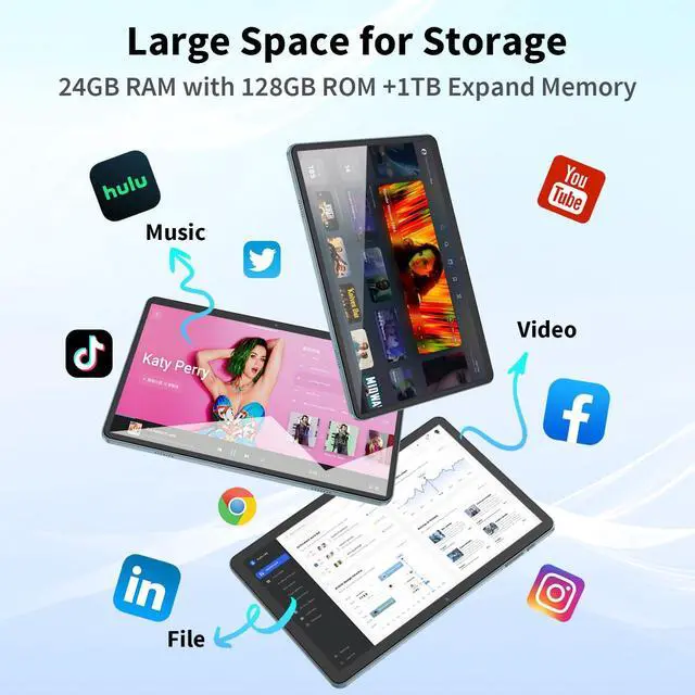 Alt view image 4 of 5 - Android Tablet with Keyboard,10 inch Android 15 tablet, 24GB RAM 128GB ROM, 1TB Expand, Octa-Core, Widevine L1, 2.4G/5G WiFi, 8000mAh, Bluetooth, GMS, 2 in 1 Tablet with Case, Mouse, StylusPink)