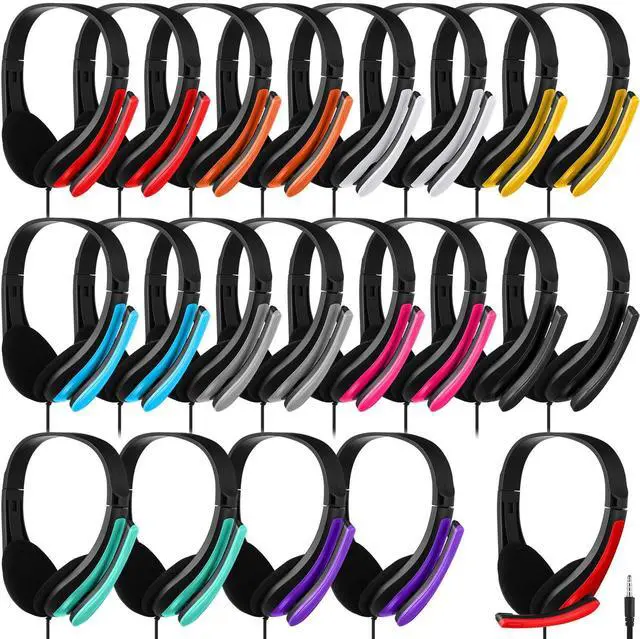 Main image of Yunsailing 20 Pack Bulk Classroom Headphones with Microphone Students Kids Wired School Class Set Headphones for School Library Computer Office Adults 3.5 Jack Universal Plug(Multicolor)