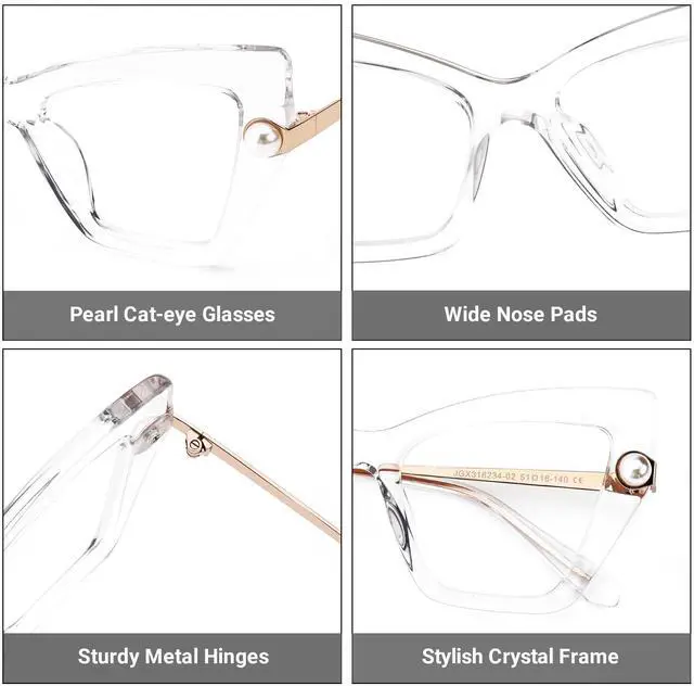 Alt view image 3 of 5 - Zeelool Cat Eye Glasses Stylish Pearl Eyewear for Women Blue Light Blocking Glasses Anti Eyestrain Glasses Tilana ZJGX316234 Crystal