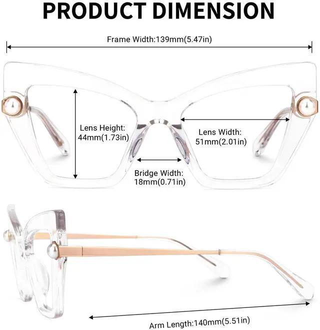 Alt view image 4 of 5 - Zeelool Cat Eye Glasses Stylish Pearl Eyewear for Women Blue Light Blocking Glasses Anti Eyestrain Glasses Tilana ZJGX316234 Crystal