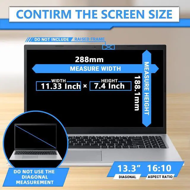 Alt view image 2 of 5 - ZOEGAA Magnetic 13.3 Inch Laptop Privacy Screen Filter, for Removable & Reusable 16:10 Widescreen Display Laptop Privacy Screen 13.3 inch and Anti-Spy Anti-Blue Light Anti-Glare Protector