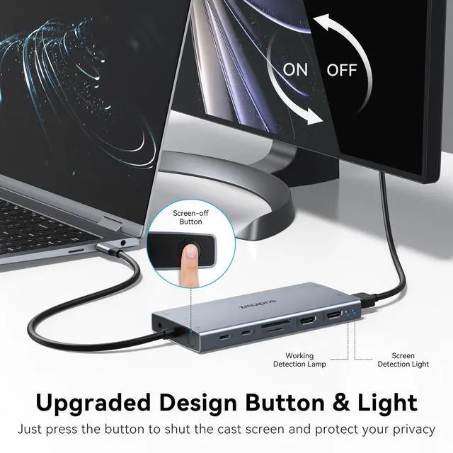 Alt view image 3 of 5 - USB C Laptop Docking Station with 2 HDMI 4K@60Hz+DP 8K@30Hz for Dell HP Thinkpad Surface, 15 in 1 USB C Hub Triple Display Multiple Adapter, Dongle with USB A Port+Button+PD+Ethernet+SD/TF+Audio