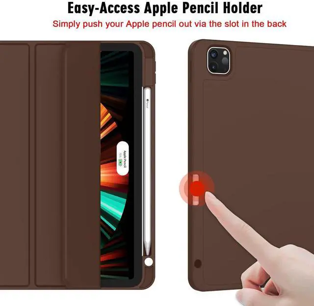Alt view image 3 of 5 - ZryXal New iPad Pro 12.9 Inch Case 2022/2021/2020(6th/5th/4th Gen) with Pencil Holder,Smart iPad Case [Support Touch ID and Auto Wake/Sleep] with Auto 2nd Gen Pencil Charging (Chocolate)