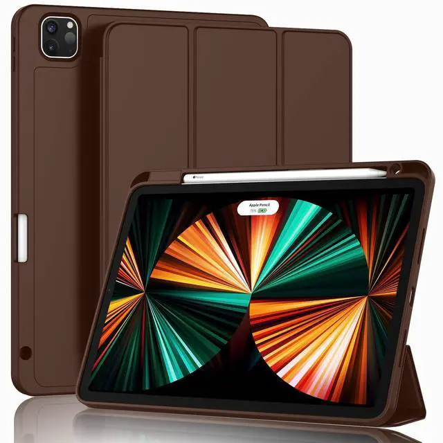 Main image of ZryXal New iPad Pro 12.9 Inch Case 2022/2021/2020(6th/5th/4th Gen) with Pencil Holder,Smart iPad Case [Support Touch ID and Auto Wake/Sleep] with Auto 2nd Gen Pencil Charging (Chocolate)