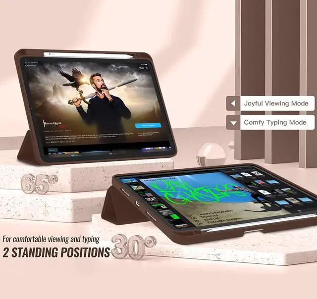 Alt view image 4 of 5 - ZryXal New iPad Pro 12.9 Inch Case 2022/2021/2020(6th/5th/4th Gen) with Pencil Holder,Smart iPad Case [Support Touch ID and Auto Wake/Sleep] with Auto 2nd Gen Pencil Charging (Chocolate)