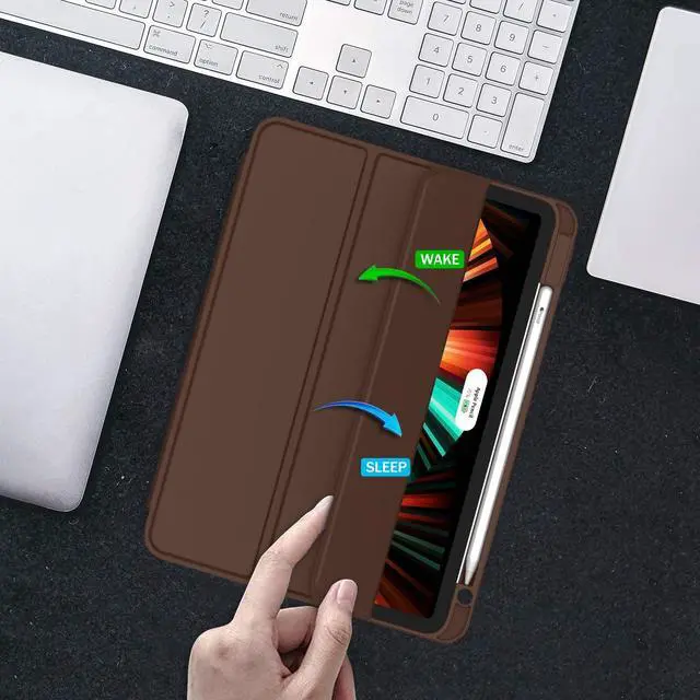 Alt view image 5 of 5 - ZryXal New iPad Pro 12.9 Inch Case 2022/2021/2020(6th/5th/4th Gen) with Pencil Holder,Smart iPad Case [Support Touch ID and Auto Wake/Sleep] with Auto 2nd Gen Pencil Charging (Chocolate)