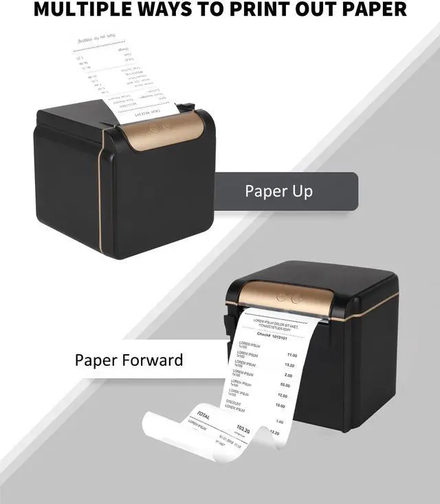 Alt view image 2 of 5 - ZYWELL 58mm/80mm Thermal Receipt Printer, Kitchen POS Printer with Auto-Cutter, Audio-Visual Alarm, Front Paper Out, Support Cash Drawer Square, USB Serial Ethernet for Windows/Linux/Mac